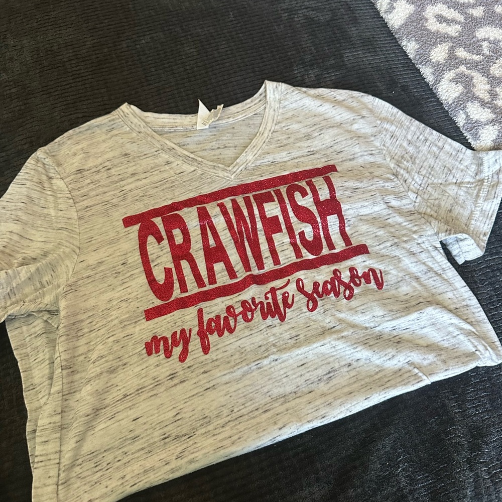 Gray V-Neck Tee Crawfish Is My favorite season